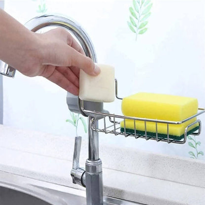 Stainless Steel Sink Organizer | Faucet-Mounted Kitchen Sink Caddy & Sponge Holder | Space-Saving Storage Rack for Kitchen Accessories