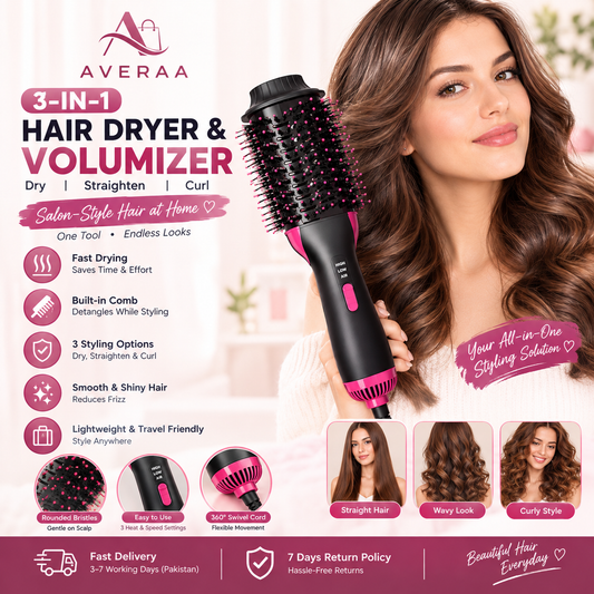 **3-in-1 One-Step Hair Dryer & Volumizer – Hot Air Brush for Hair Drying, Straightening & Curling**