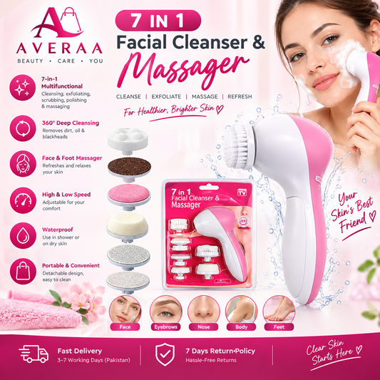 **7-in-1 Facial Cleanser & Massager – Electric Face Scrubber, Exfoliating Brush & Blackhead Removal Beauty Device**