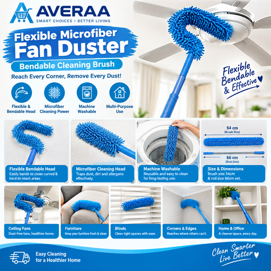 **Flexible Microfiber Fan Duster | Bendable Dusting Brush for Ceiling Fans, Furniture, Blinds & Hard-to-Reach Areas**