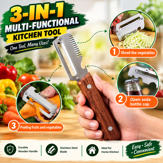 3-in-1 Vegetable Shredder, Peeler & Bottle Opener | Multifunctional Kitchen Slicer & Grater Tool